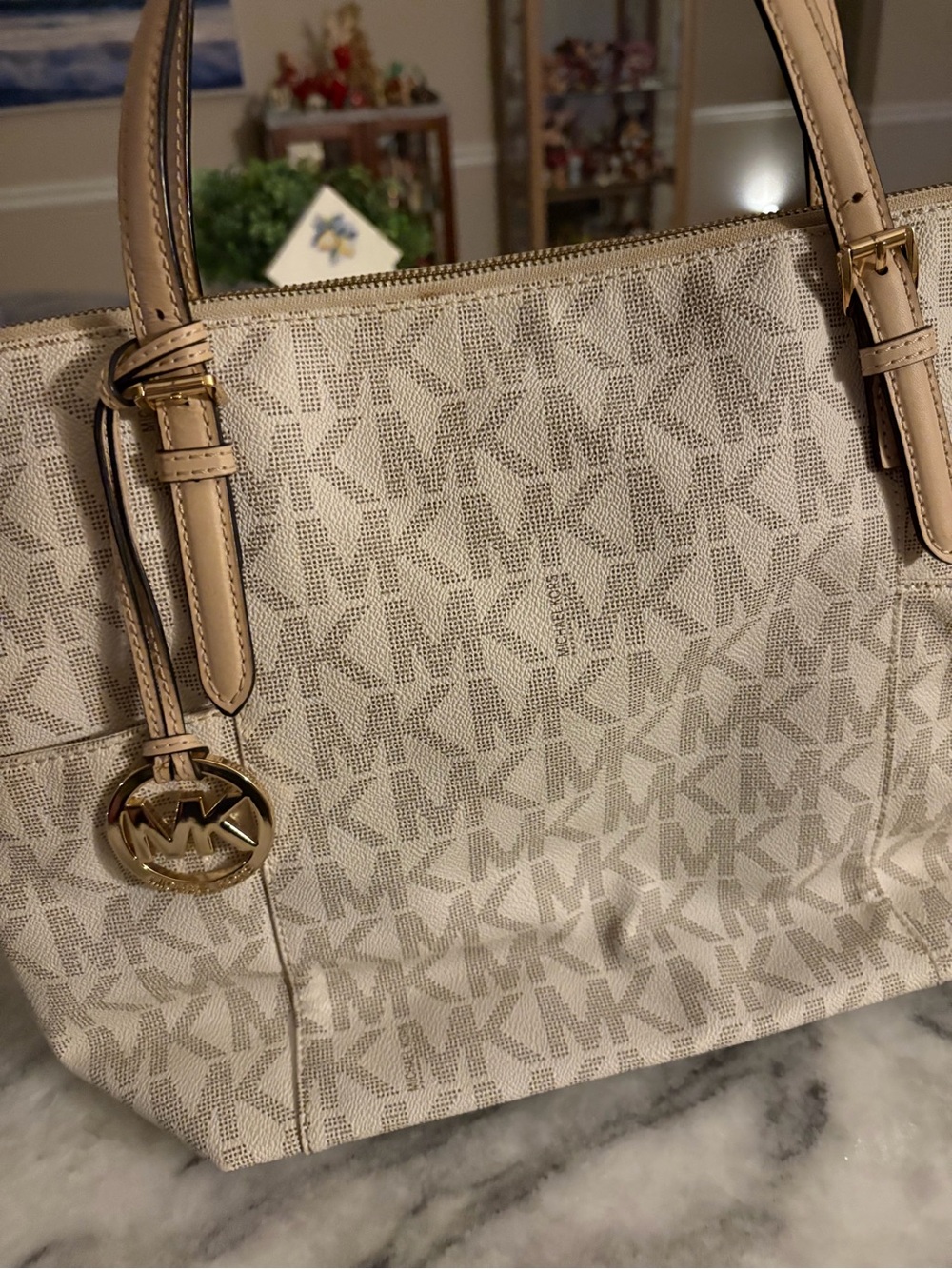 Michael Kors Beige Logo Tote with Gold Charm